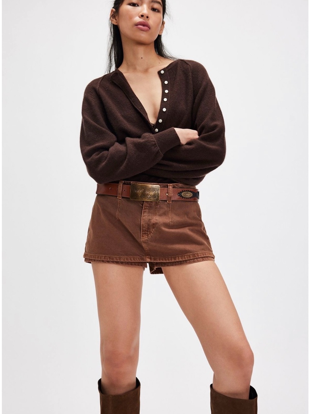 NWOT- We the Free - Gallivanting Peekaboo Skort- Size 27 - Chocolate Mousse